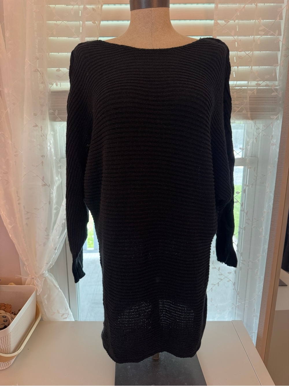 American Rag Black Off-the-Shoulder Ribbed Sweater Dress